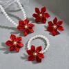 European and American Style Jewelry Exaggerated Red Flower Earrings Pearl Woven Bracelet Open Ring Jewelry Set Women