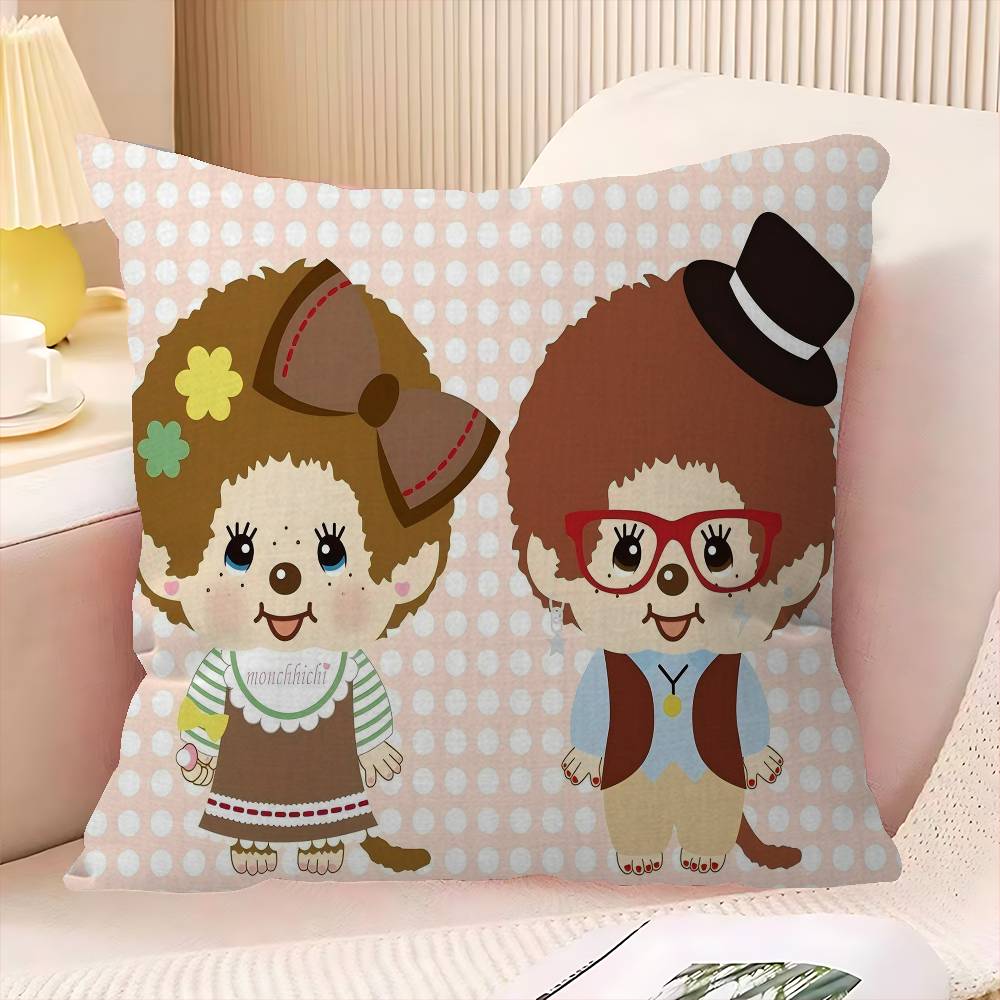 Japanese Cute Doll MMonchhichiS Personalized Pillow Cover Kids Bedroom Wild Party Decor Pillowcase Kid Birthday Shower Gift