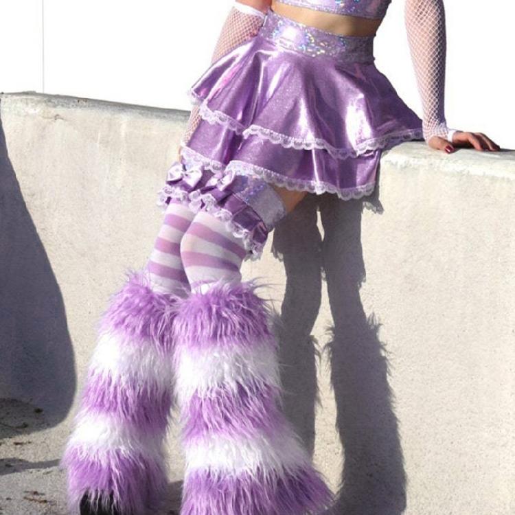 Furry Plush Christmas Leg Gaiters Striped Leg Sleeves for Adult Festival Gathering Night Club Stage Show Leg Warmers