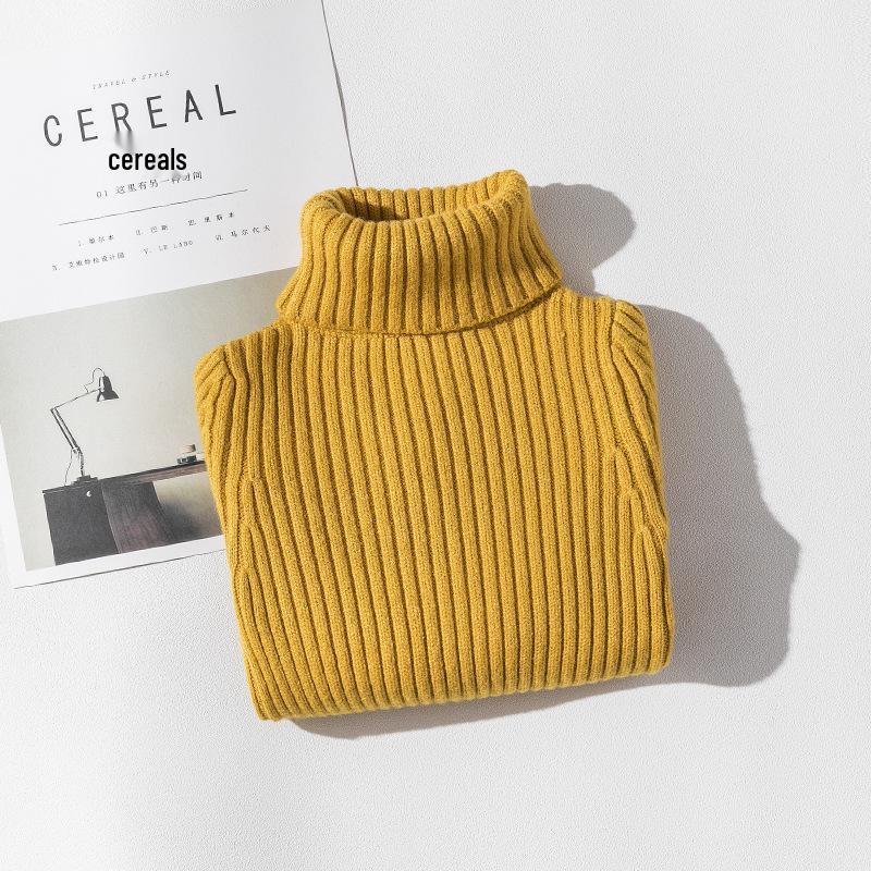 Dětský svetr pletený z jádrové příze v korejském stylu s vysokým límcem - podzimní/zimní pulovr pro střední a velké děti