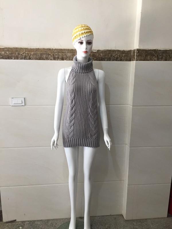2025 Spring Sexy Backless Knitted Pullover Women’s High Neck Sleeveless Sweater Girl Bun Cos