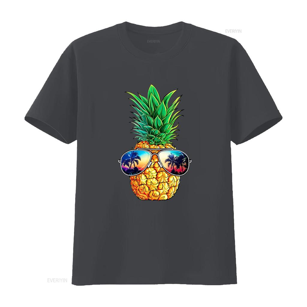 Fashion Pineapple Sunglasses T Shirt Aloha Beaches Hawaii Hawaiian Black Vintage Washed Streetwear Fashion Soft Casual Slightly