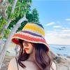 WTEMPO Coloful Striped Hollow-out Sun Hats Retro Elegant Summer Beach Sunscreen Hats Wide Brim Foldable Large Hats