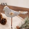 Gold Silver Red Bird Tree Ornaments Glitter Christmas Ornament with Metal Clip for Decoration, Sparkling Tabletop Floral Decor Figurine, Sequins