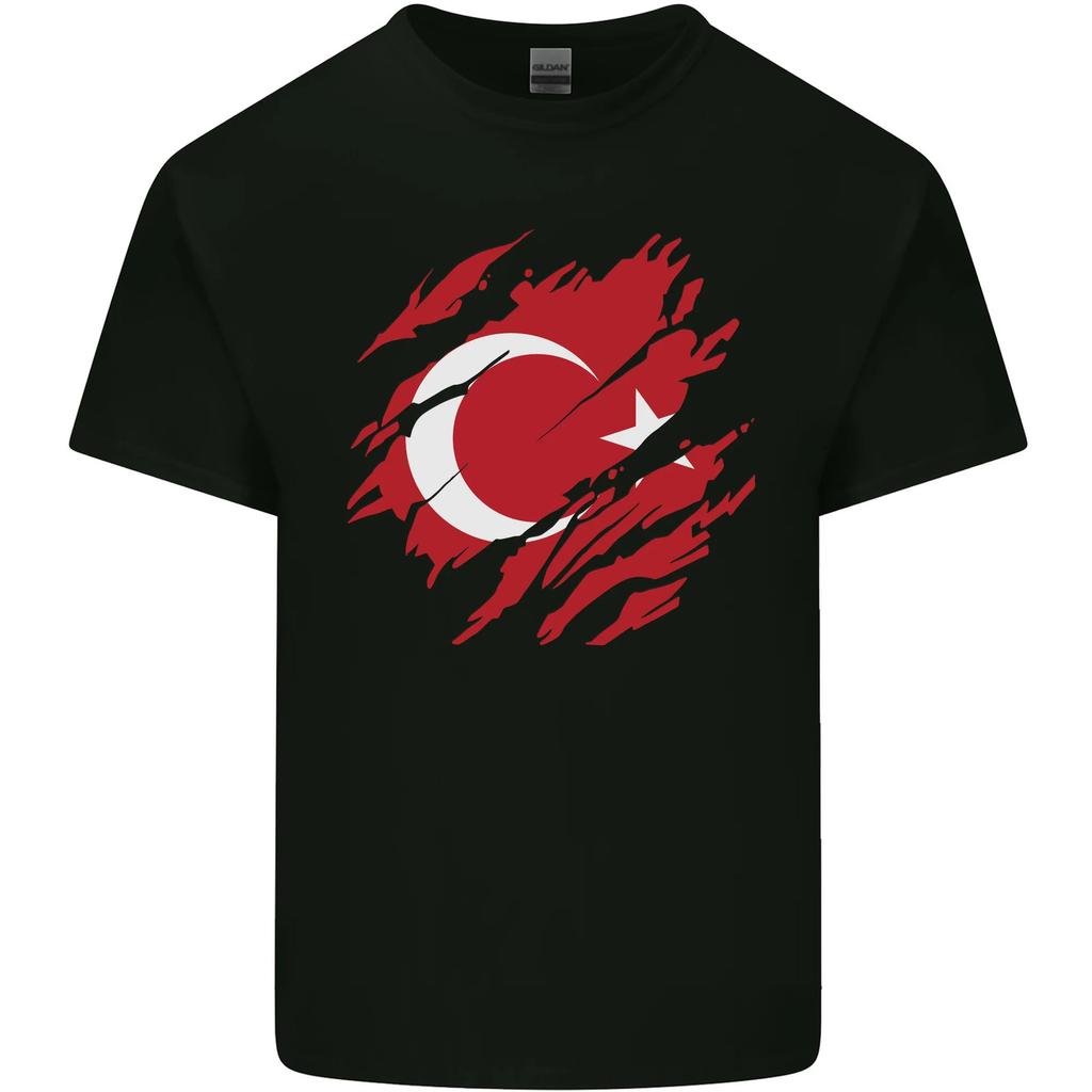 Zerrissene Türkische Flagge Türkischer Tag Fußball Herren Baumwoll T-Shirt Top