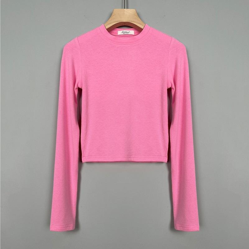 Korejský Sexy Upnutý Crop Top Zvýrazňující Poprsí Všestranné Tričko s Dlouhým Rukávem Ženy