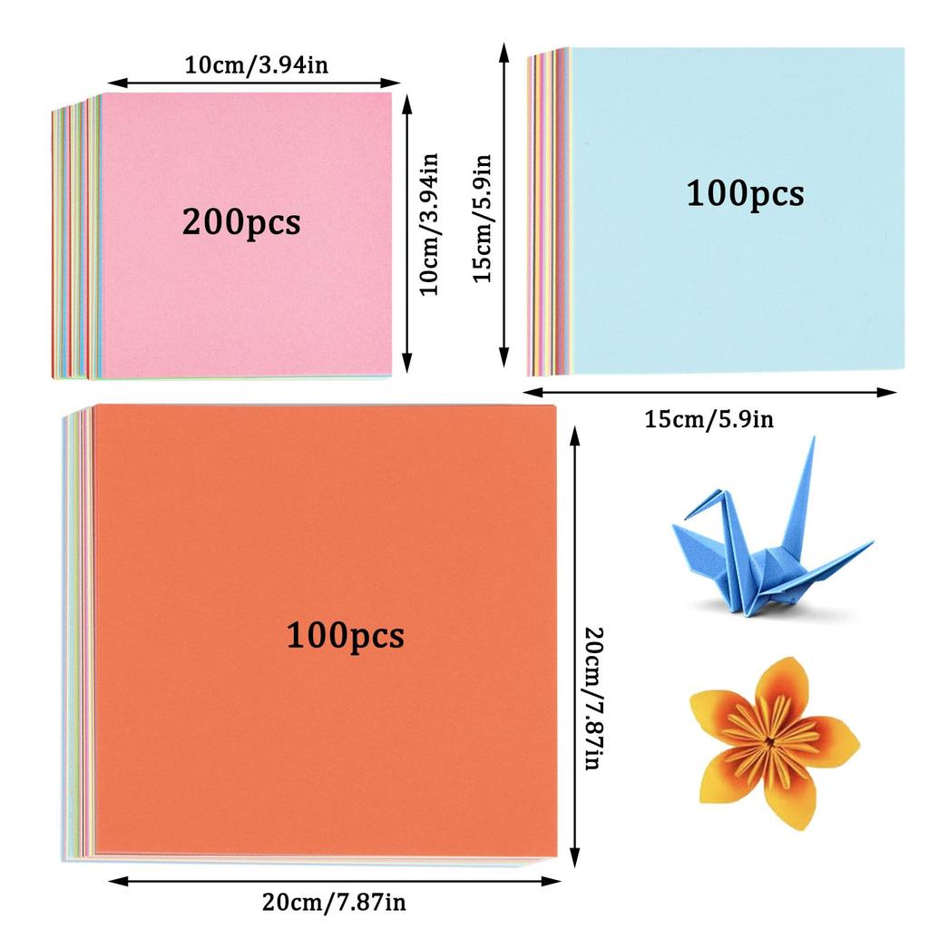 Sada 400 listů origami papíru - 10/15/20cm oboustranný barevný krepový papír pro DIY