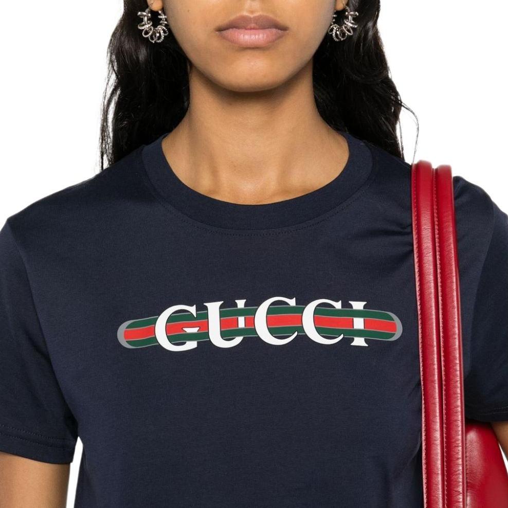 (WMNS) Gucci SS25 Printed T-Shirt 'Navy' Women's 787299-XJGNW-4735