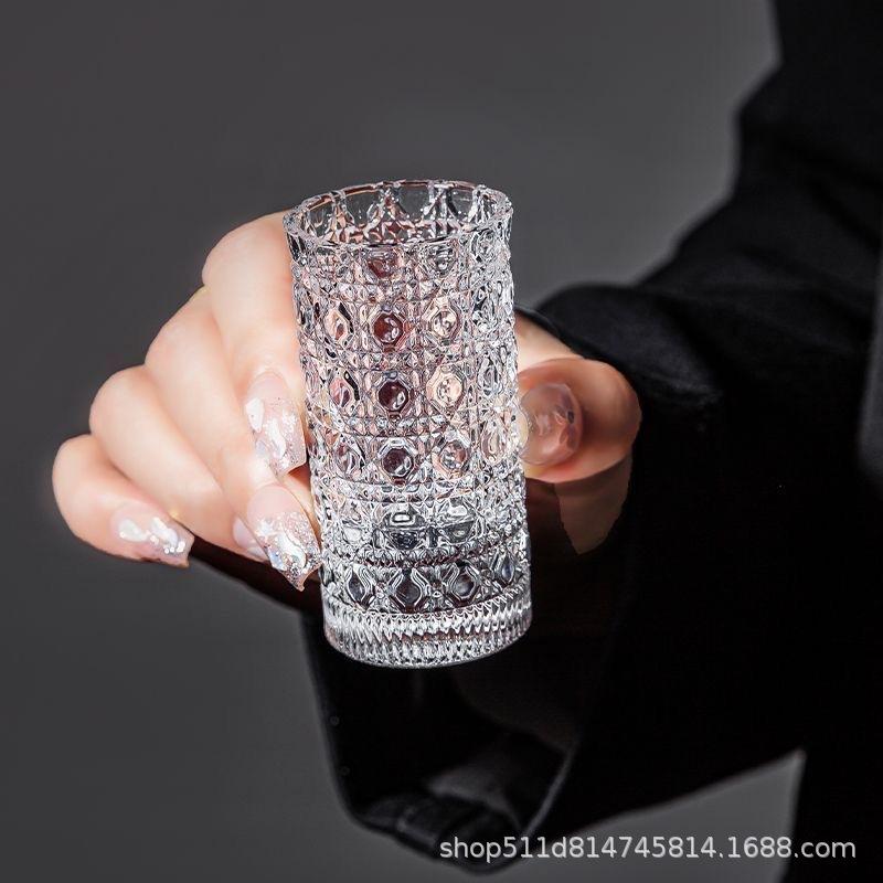 Elegant Gem-Textured Simple White Wine Cup Embossed Gem Pattern Shot Glass - Single