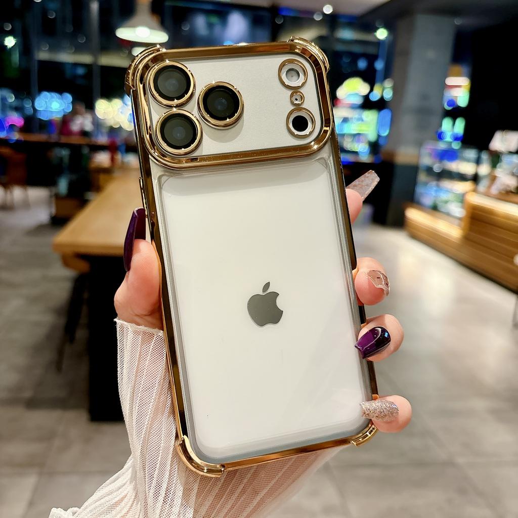 Electroplating Clear Phone Case For iPhone 17 Pro Max 17Pro Air 17 Lens Glass Film Air Bag Shockproof Transparent Cover Funda