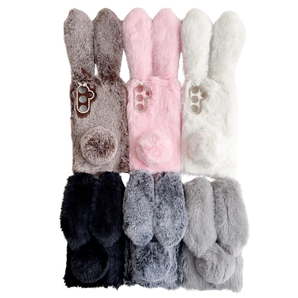 Für Samsung Galaxy S25 Hülle Plüsch Niedlicher Hase Winter Flauschig TPU Handyhülle