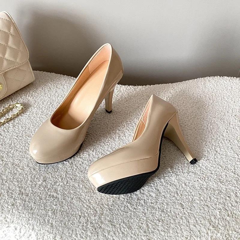 

High Quality Ladies Shoes 2025 Shallow Women s High Heels Fashion Round Toe Plus Size Party Best Seller High Heels Zapatos Mujer 34 бежевий