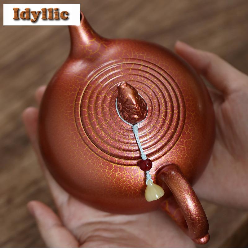 400ml Yixing Purple Clay Teapots Handmade Fish Pot Raw Ore Dragon's Blood Sand Conch Roasting Kettle With Infuser Zisha Tea Set