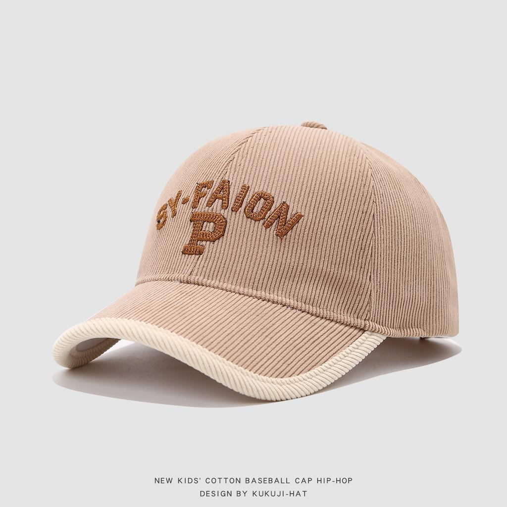 Children Corduroy Cap With Embroidered Letters For Autumn Winter Warmth And Sun Protection