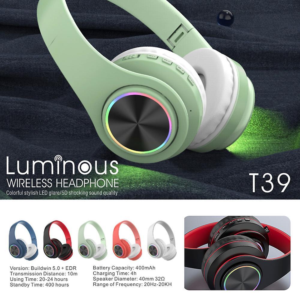 Wireless Over Ear Headset with Colorful Light Multifunctional Portable Headset for Workout Walking