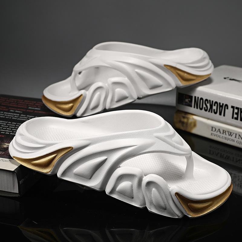 Men Summer Non-slip Flip Flops Outside Beach Slippers Flat Shoes Outdoor Slides Non-Slip Home Ashion Sandals Hollow Breathable