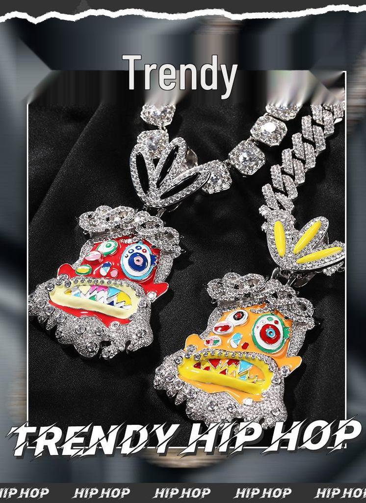 Unisex Hip Hop Drip Cartoon Pendant Necklace with Zircon