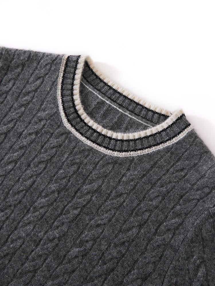Women's Color Block Cashmere Short-Sleeve Round Neck Knit Pullover
