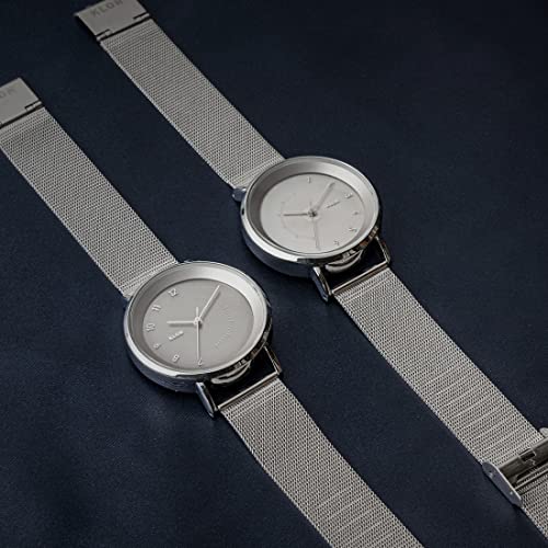 Klon SLIM SOLAR STYLE CONNECTION -SILVER MESH- 38mm Pair Watches, Solar-Powered, Matching Unisex Watches for Men and Women, No Battery Replacement Req