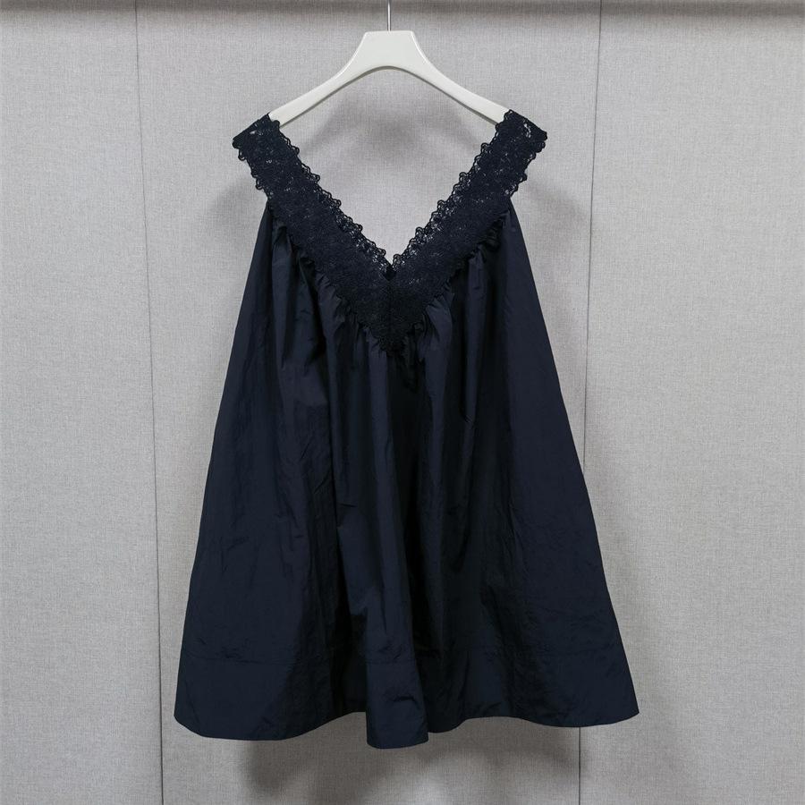 2025 Summer V-neck Lace Patchwork Sleeveless A-line Doll Dress for Women S