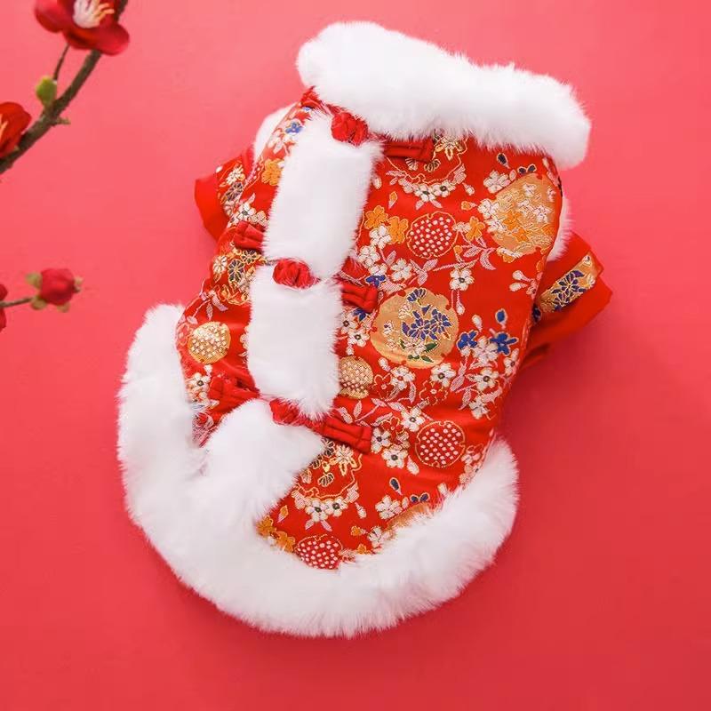 

Hundred Flowers Golden Silk Two-legged Cotton-padded Clothes Medium and Small Dog Teddy Chinese New Year Festive Autumn and Winter Pet Dog Clothes XXL (recommended weight 15-10kg)
