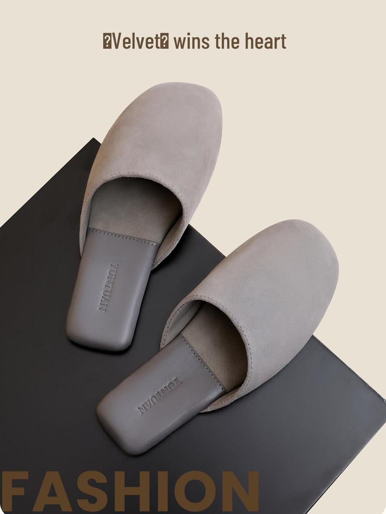 High-End Minimalist Genuine Leather & Suede Slippers - Non-Slip Sole, Unisex, All-Season Indoor Footwear