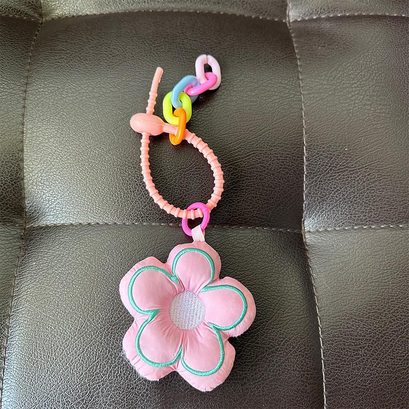 Adorable Flower Rubber Keychain Plush Doll Ins Style Colorful Small Flower Bag Charm Pink