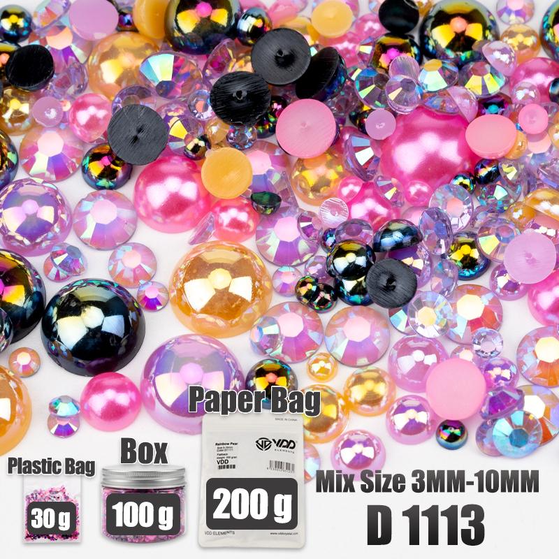 VDD 30/60/100/200g Mix Size ABS Half Round Pearls Flatback Beads Color Resin Rhinestone Crafts Nail Art DIY Decoration