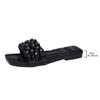 Rhinestone Open-toed Slippers Women's Summer New Fashionable Versatile Flat-bottomed Square-head Cool Slippers