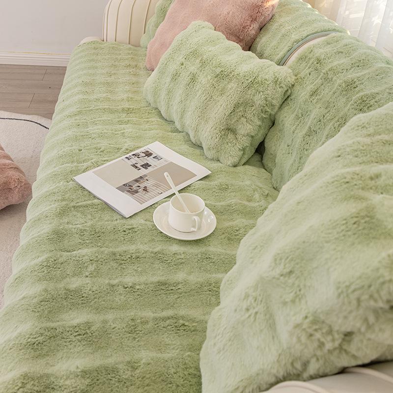 

Плюшевая диванная подушка с ощущением ласки кота, зимняя утолщенная флисовая подушка, Нескользящий кожаный чехол для дивана, новый чехол, полотенце 70*70cm зелёный