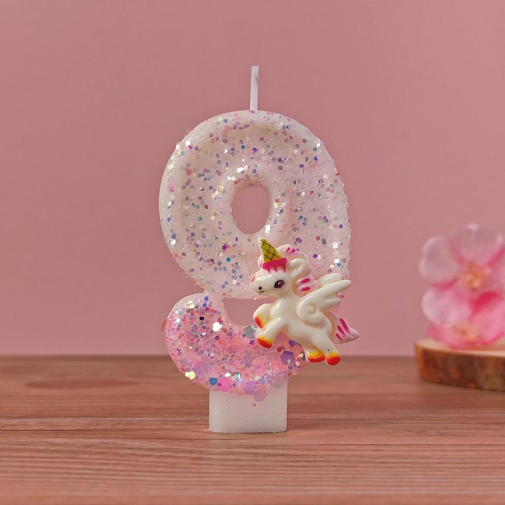 Handcrafted Cute Cartoon Unicorn Birthday Number Candle for Girls