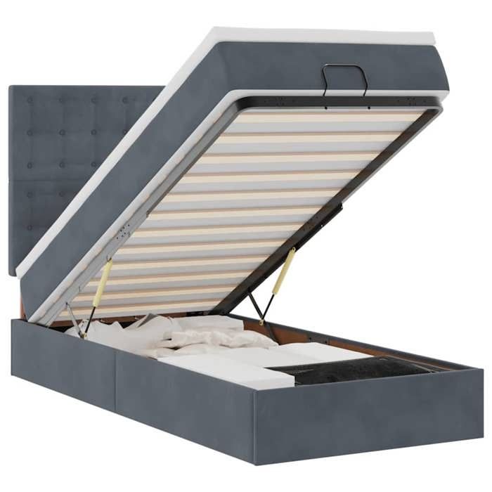 VidaXL Ottoman Bed Frame with Mattress Dark Grey 100x200 Cm Velvet, Bed Frame, Upholstered Bed Frame, Bed Frame 3314445