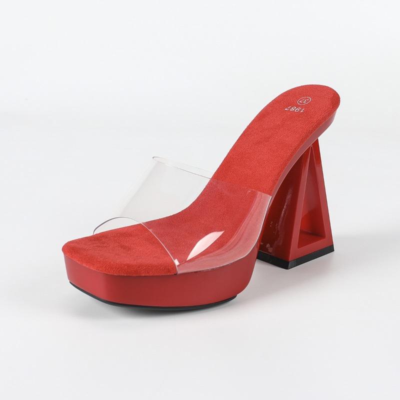 Fashion Fashion Transparent PVC Sandals Women Comfortable Open Toe Satin Slide Sandals Sexy Party Super High Heel Brand Designer Shoes
