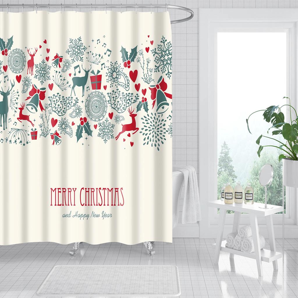 Merry Christmas Shower Curtains New Year Santa Bathroom Decor Bath Curtain Cartoon Snowman Elk Bath Bathroom Curtains