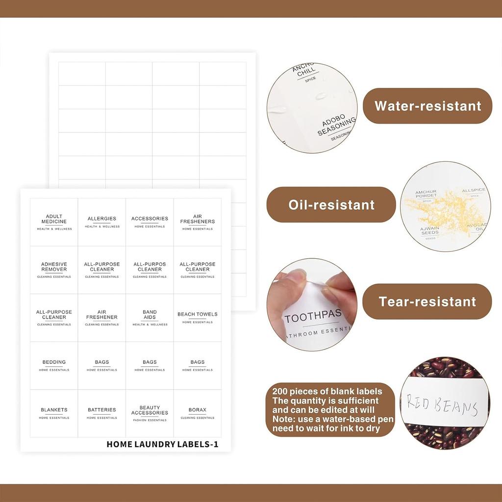 540 PCS Bathroom Home Laundry Labels for Organizing with DIY Blank Labels, Preprinted Minimalist Waterproof Oil Resistant Stickers for Bathroom