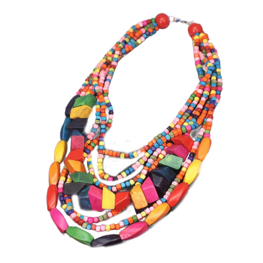 Vibrant Bohemian Style Multilayer Necklace Artistic Bohemian Multilayer Wood Neck Chain Jewelry Set for Music Festivals