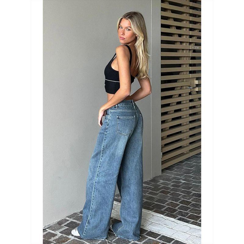 Foreign Trade Original Order WF Callyoumineitgirl Wide Leg Straight Edging Hem Jeans DS2 1208