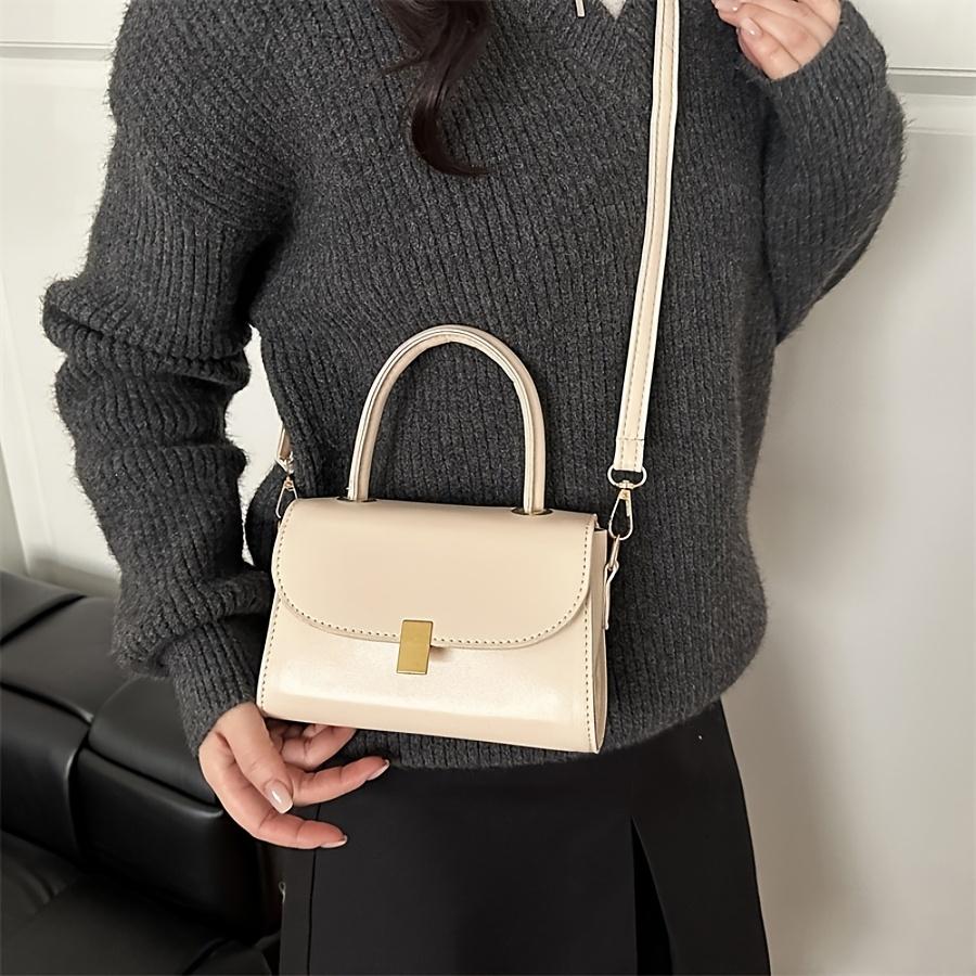 Korean style, solid color, simple small square handbag for women, elegant tote bag, suitable for commuting to work, shopping, dates, and casual wear.