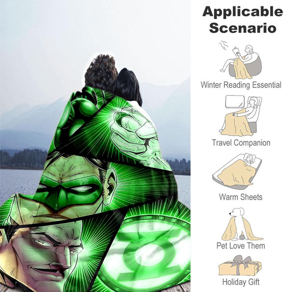 1pc Green LanternOutdoor Flannel Blanket Soft Plush Decor for Picnics, camping,Bedroom, Playroom, or Lunch Breakn1133A