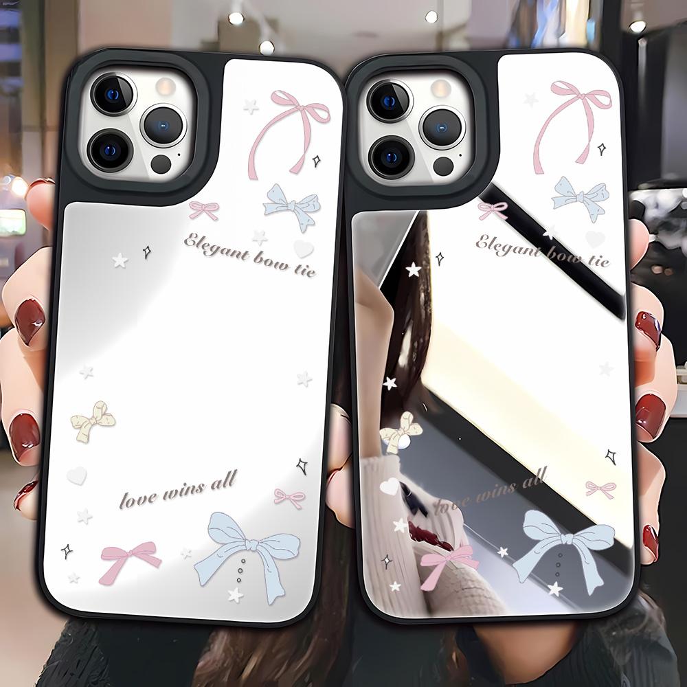 Mirror Phone Case for iPhone 15 11 13 14 for 15 16 Pro Max 12 13 16 Pro Cloud Flower and Animal Cute Style Phone Case