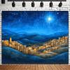 Um fundo fotográfico plano 2D da cena do Presépio numa noite estrelada - Aldeia de Belém decoração de Natal perfeita