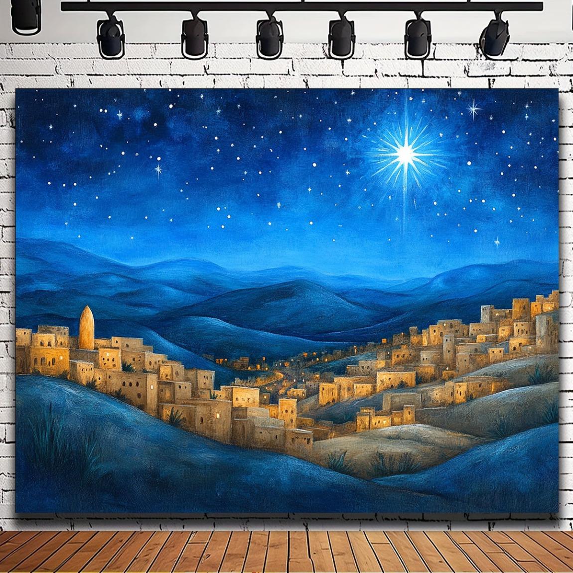 One person 2D flat banner photography background: The scene of Jesus birth under the starry night - Christmas decoration 100x150cm