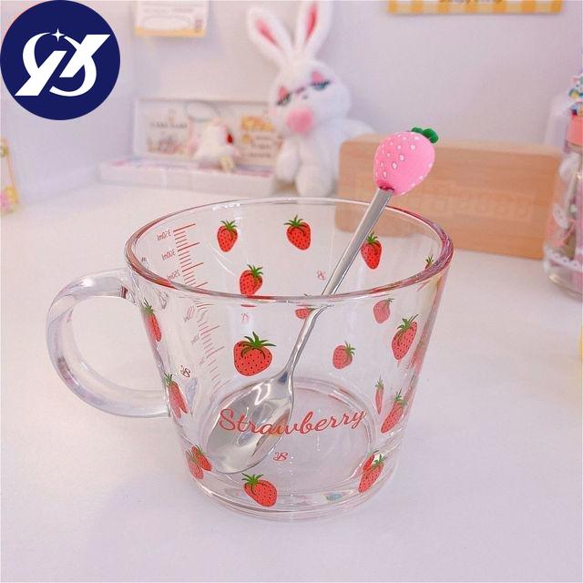 Süße Erdbeere Pfirsich halten Tasse Glas Schüssel Frühstück Müsli Student Mädchen Milch Kaffee Haferflocken hitzebeständig Kawaii Becher