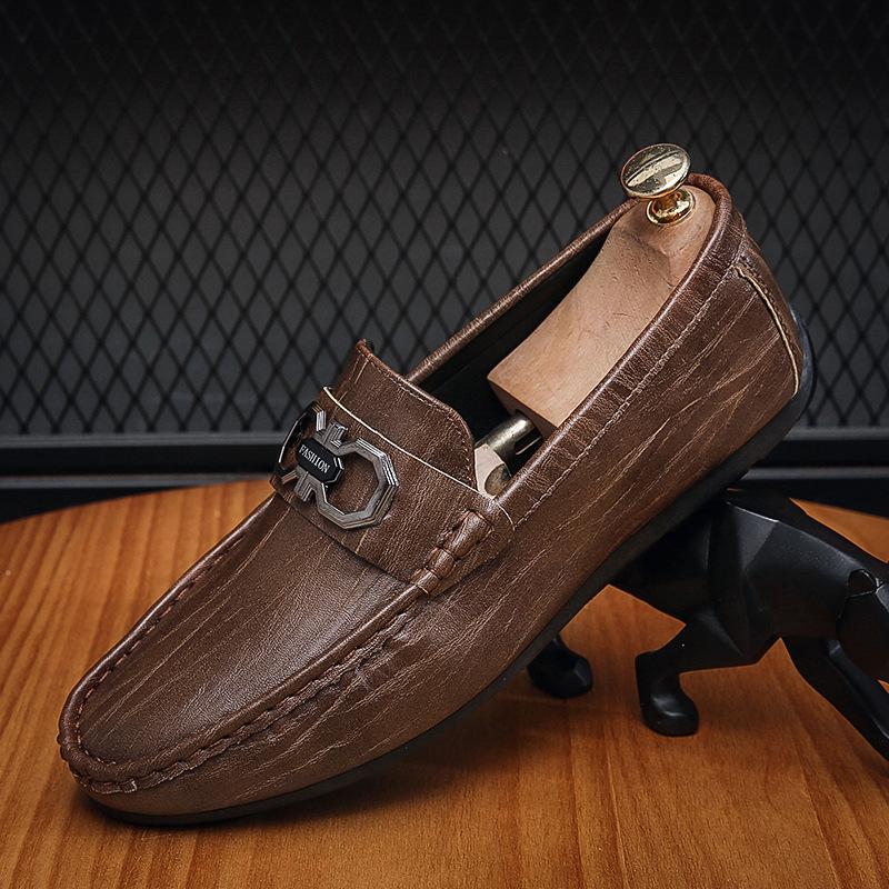 

Мужская кожаная обувь, мужские летние дышащие мужские туфли для ленивых людей и туфли-бобы с одной педалью 44