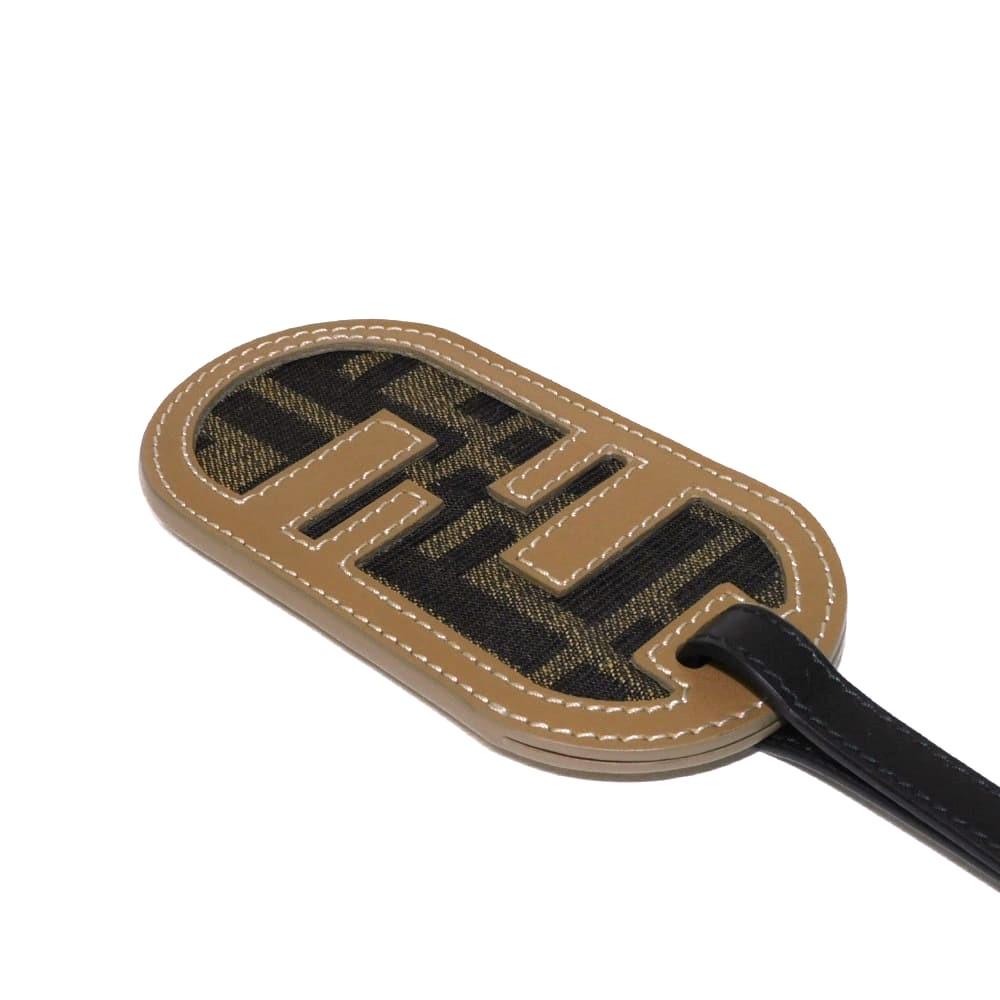 Used 11491 FF Logo Name Badge Travel Tag 7AS115 AL8H F1IKC 7989 Logo Khaki Calfskin Unused Zucca Fabric Brown Unisex