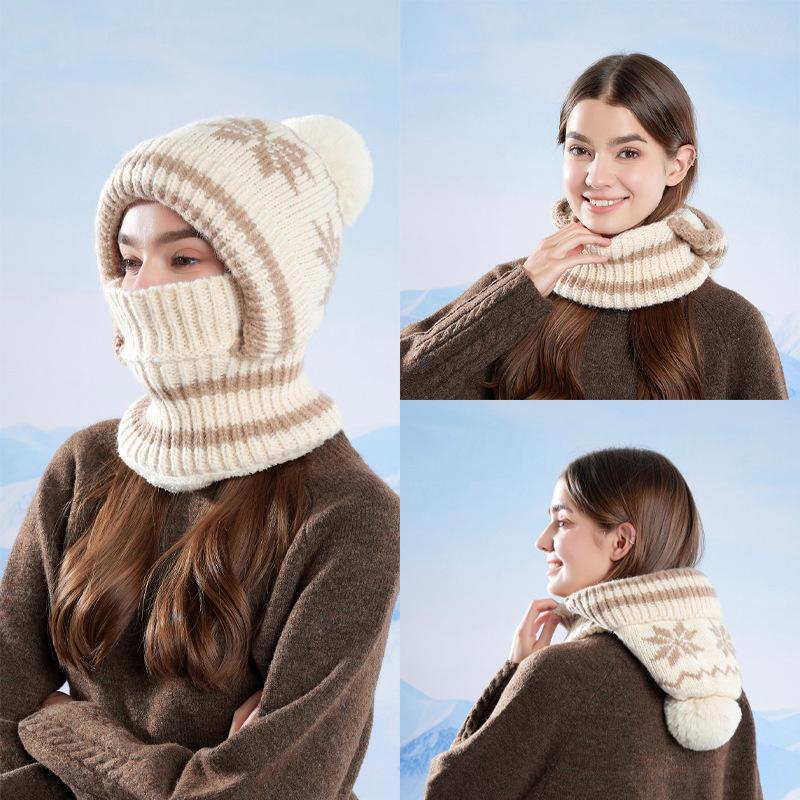 Winter Velvet Ear Protection Cap Women's Mask Scarf One-Piece Cap Warm Windproof Coldproof Knitted Wool Cap