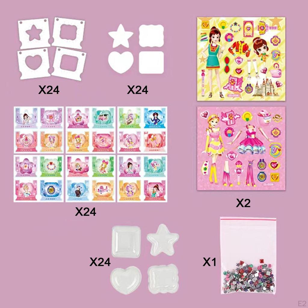 Toddlers DIY Stickers Art Crafts Cartoon Party Favor with Dress up Jewelry Making Kit Girls