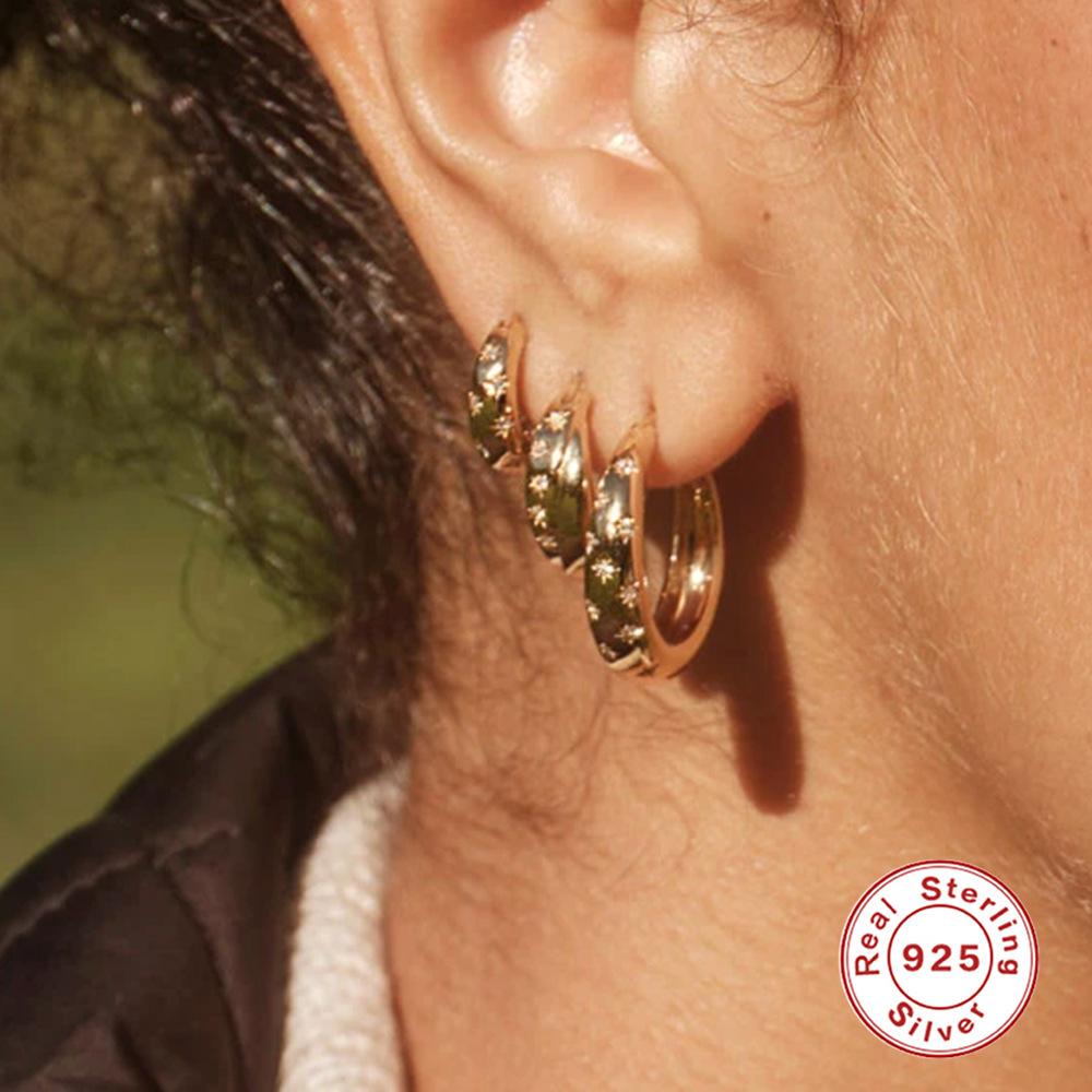 Single, Fashionable S925 Sterling Silver Classic Simple Five-Pointed Star Octagonal Star Earrings Earrings