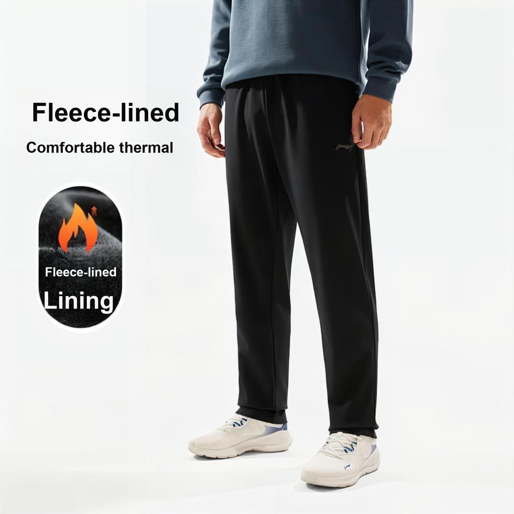 Li Ning Fitness Series Solid Color Mid Waist Comfortable Breathable Versatile Straight Leg Sports Pants Men Bottoms Graphite-Gray AYKU525-2