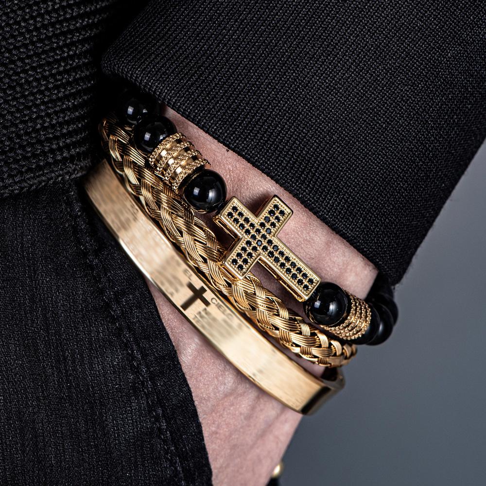 2026 European and American Cross Three-piece Bracelet, Men's Trend Stacking, Niche Design Accessories